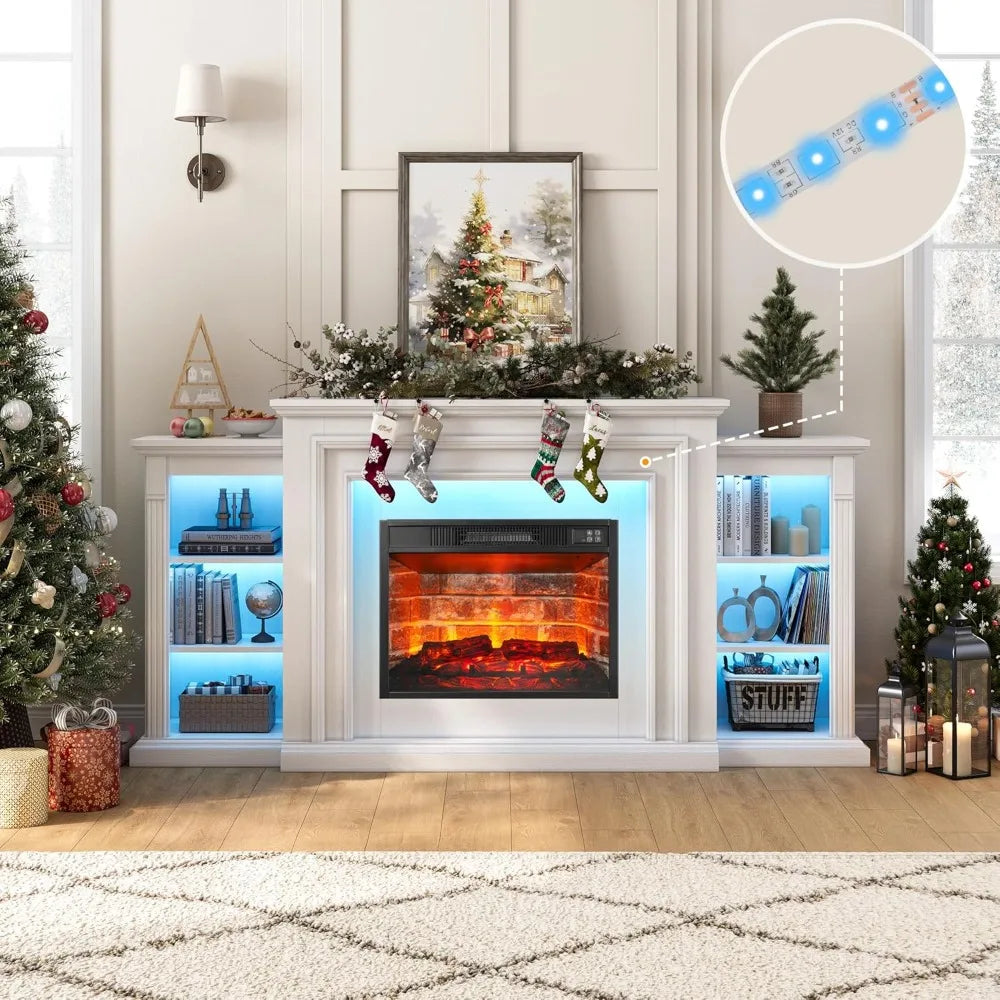 72" LED Electric Fireplace TV Stand with Mantel