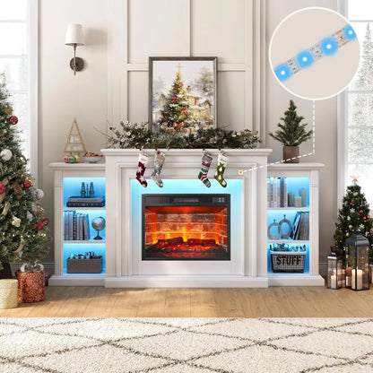 72" LED Electric Fireplace TV Stand with Mantel