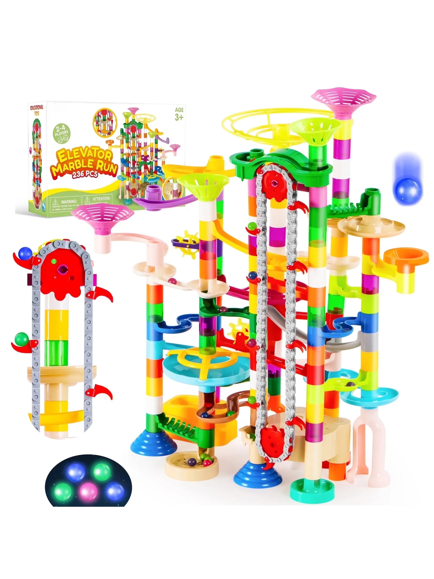 Glowing Marble Run, Motorized Elevator Construction Building Blocks