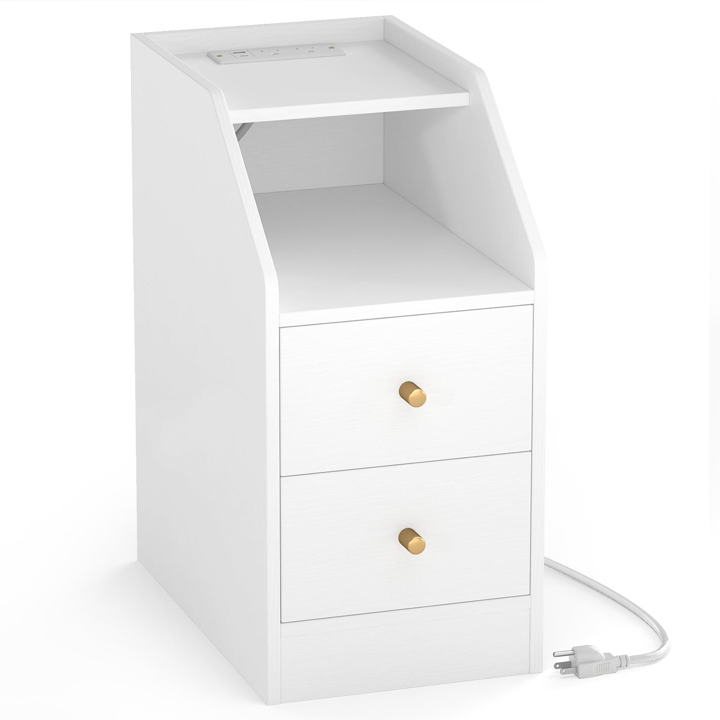 Side End Table with Charging Station Sofa Couch Table with Shelf Drawers