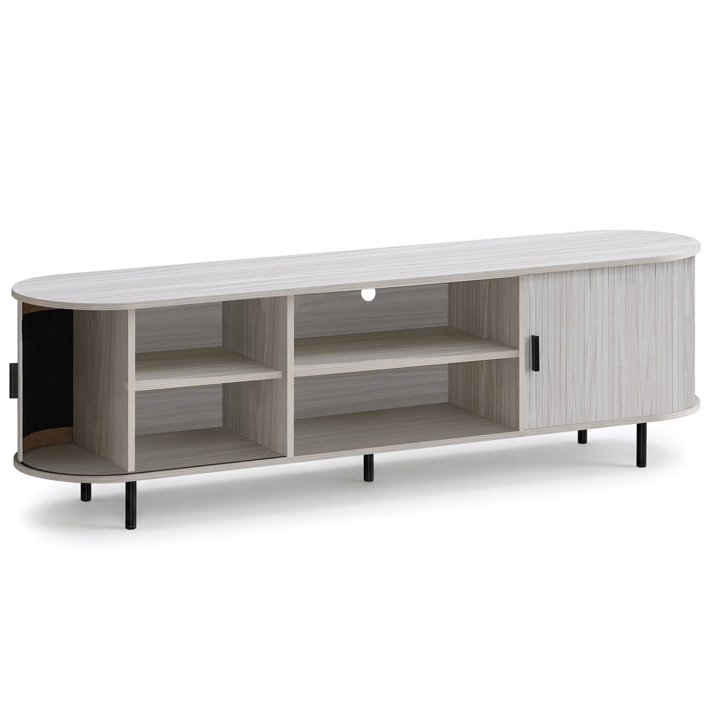 TV Stand for 80 Inch TVs Mid Century Modern Entertainment Center with Fluted Sliding Doors