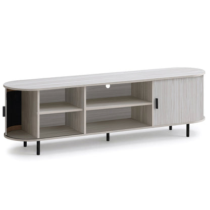TV Stand for 80 Inch TVs Mid Century Modern Entertainment Center with Fluted Sliding Doors