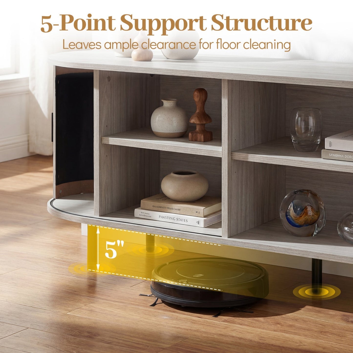 TV Stand for 80 Inch TVs Mid Century Modern Entertainment Center with Fluted Sliding Doors
