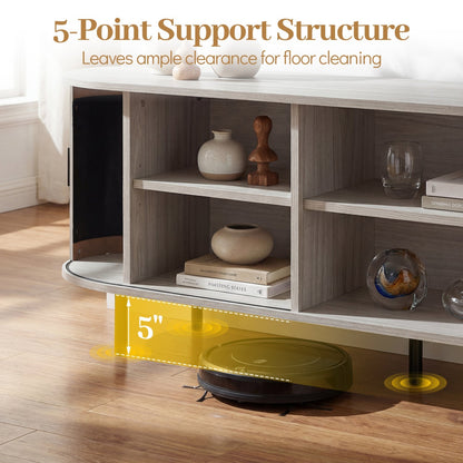 TV Stand for 80 Inch TVs Mid Century Modern Entertainment Center with Fluted Sliding Doors