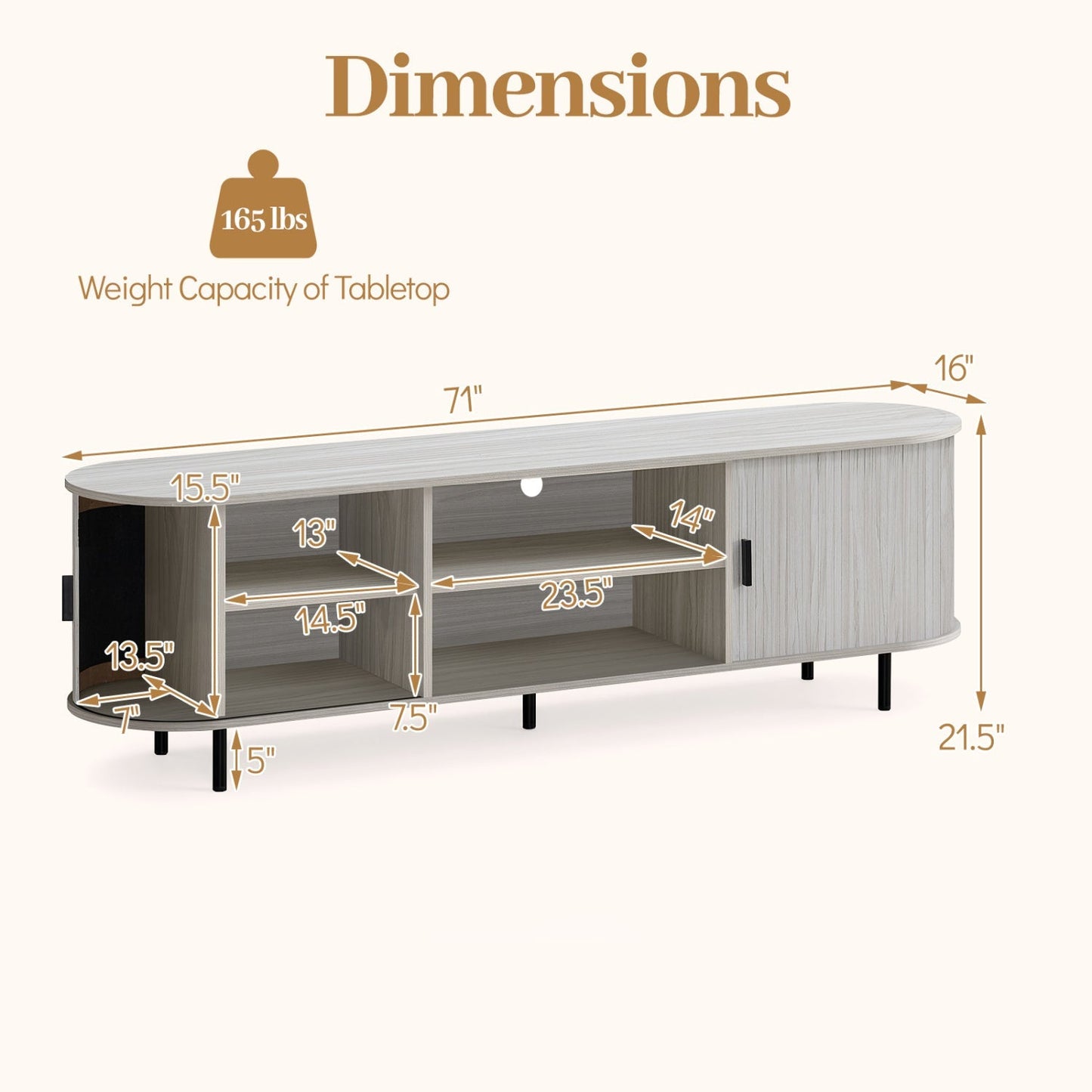 TV Stand for 80 Inch TVs Mid Century Modern Entertainment Center with Fluted Sliding Doors