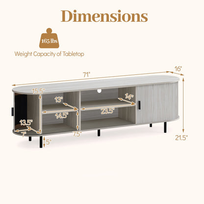 TV Stand for 80 Inch TVs Mid Century Modern Entertainment Center with Fluted Sliding Doors