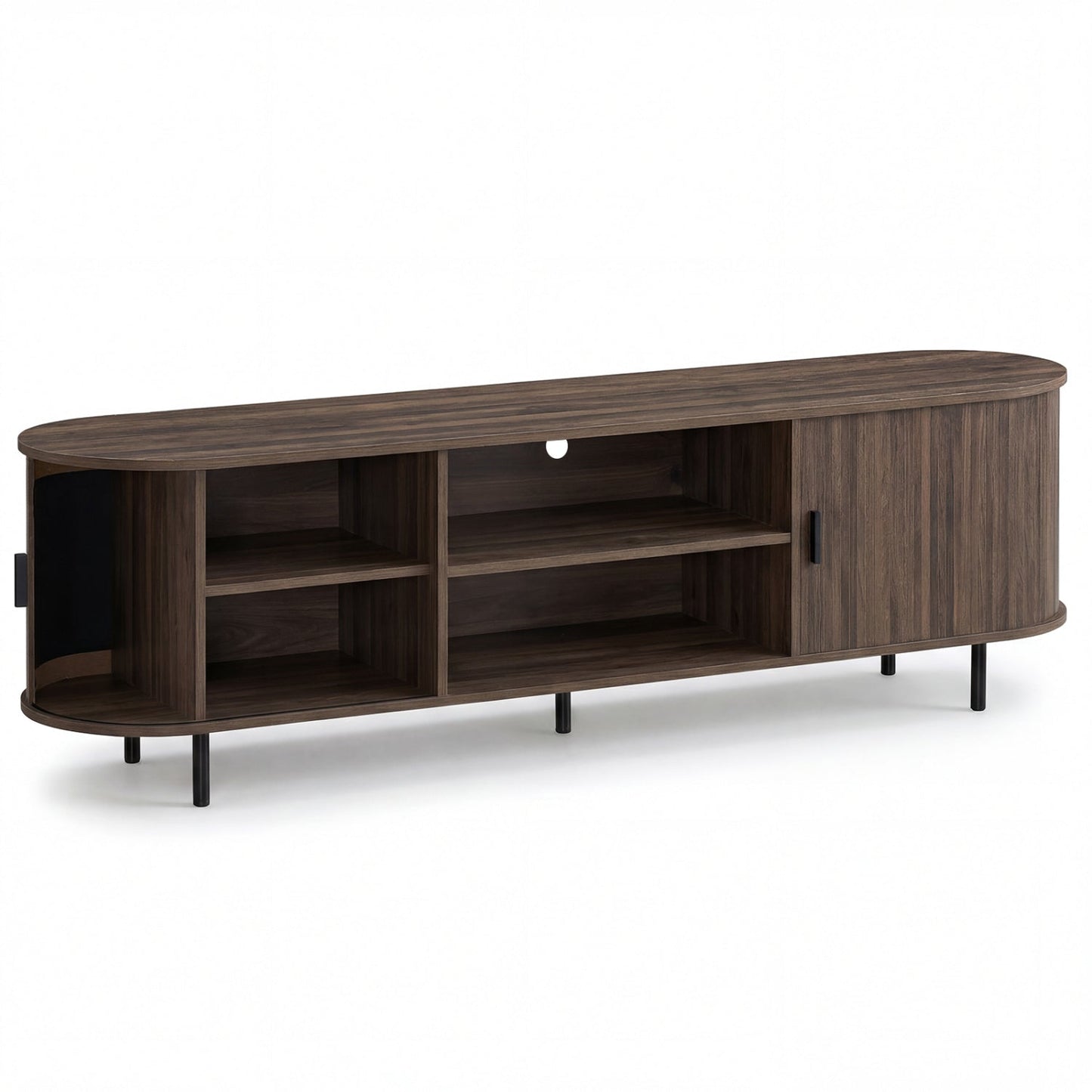 TV Stand for 80 Inch TVs Mid Century Modern Entertainment Center with Fluted Sliding Doors