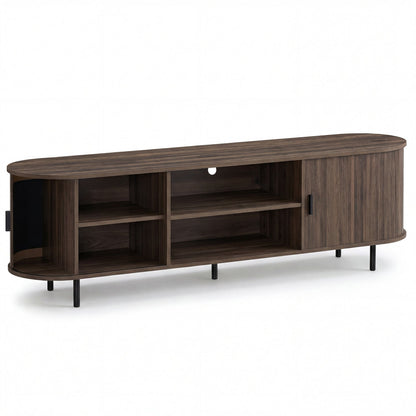 TV Stand for 80 Inch TVs Mid Century Modern Entertainment Center with Fluted Sliding Doors