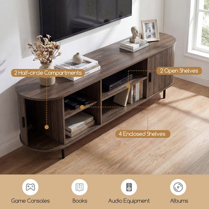 TV Stand for 80 Inch TVs Mid Century Modern Entertainment Center with Fluted Sliding Doors