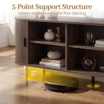 TV Stand for 80 Inch TVs Mid Century Modern Entertainment Center with Fluted Sliding Doors