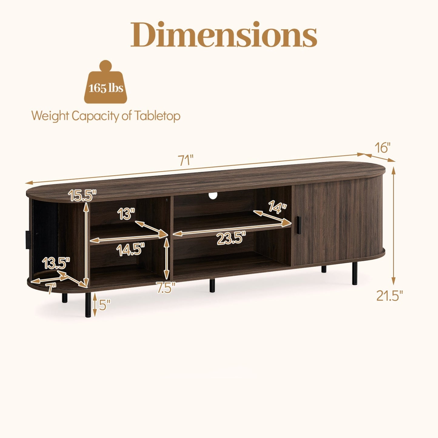 TV Stand for 80 Inch TVs Mid Century Modern Entertainment Center with Fluted Sliding Doors