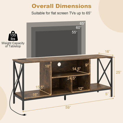 TV Stand with LED Lights for 65 Inch TV Entertainment Center with Power Outlets