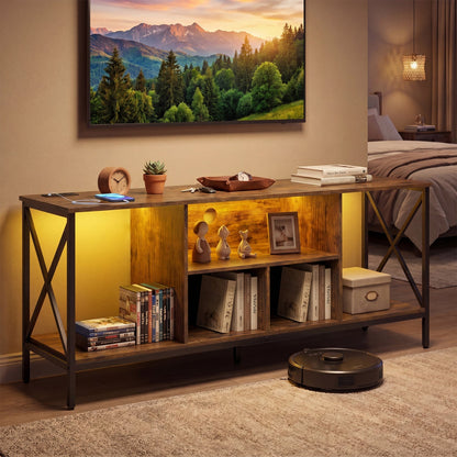 TV Stand with LED Lights for 65 Inch TV Entertainment Center with Power Outlets