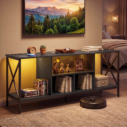 TV Stand with LED Lights for 65 Inch TV Entertainment Center with Power Outlets