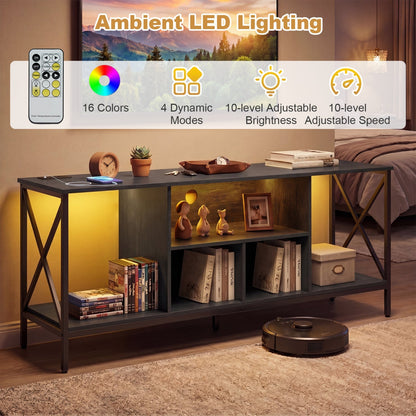 TV Stand with LED Lights for 65 Inch TV Entertainment Center with Power Outlets