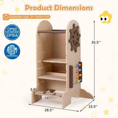 Toddler Standing Tower Kids Step Stool with Adjustable Height Chalkboard and Slide