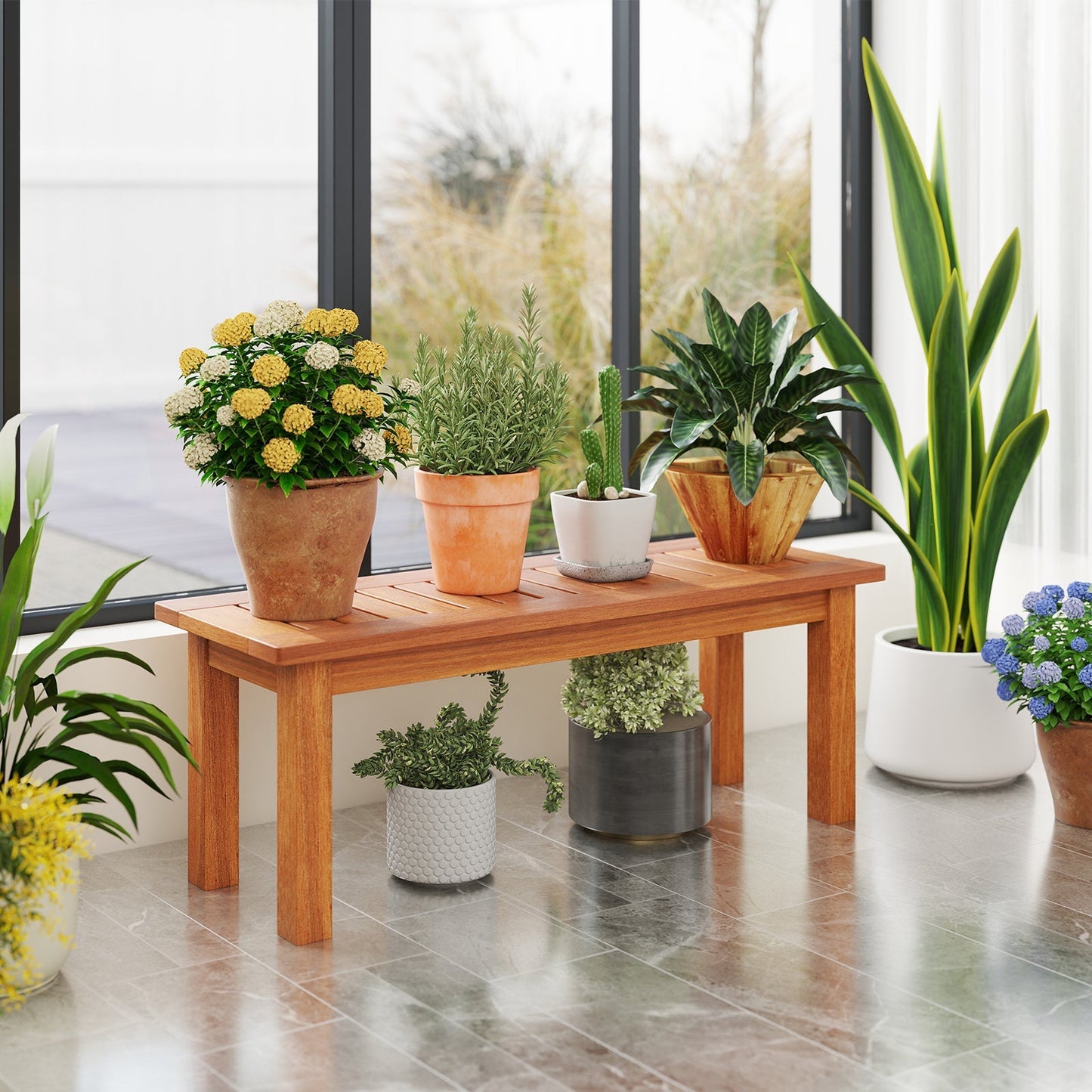 Wooden Plant Stand Outdoor Indoor Solid Wood Flower Pot Holder Display Shelf