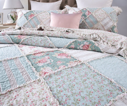 DaDa Bedding Hint of Mint Pastel Cotton Patchwork Quilt Set