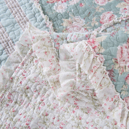 DaDa Bedding Hint of Mint Pastel Cotton Patchwork Quilt Set