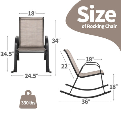 Set of 2 Metal Patio Rocking Chair with Breathable Seat Fabric