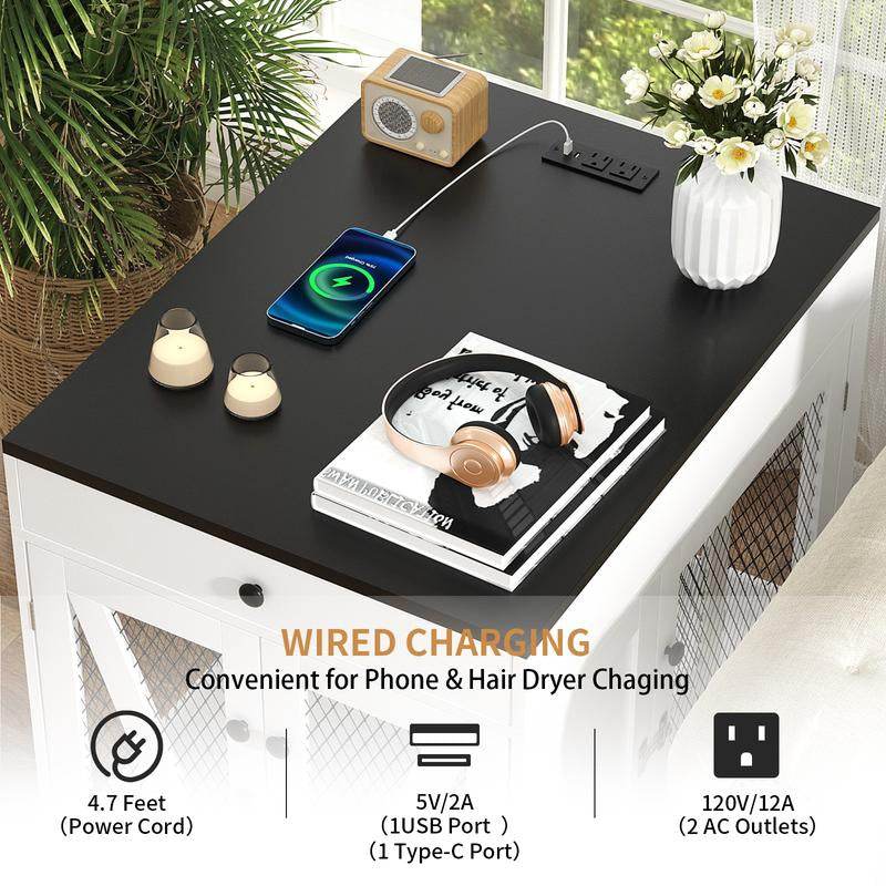 Dog Crate End Table Furniture with Drawer & USB Charging | Wooden Dog Kennel for Medium Dogs