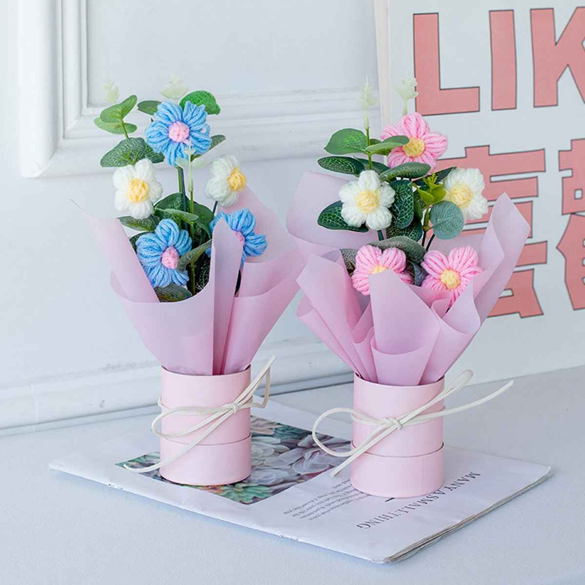 Crochet Daisy Flower Bouquet – Knit Floral Home Decor