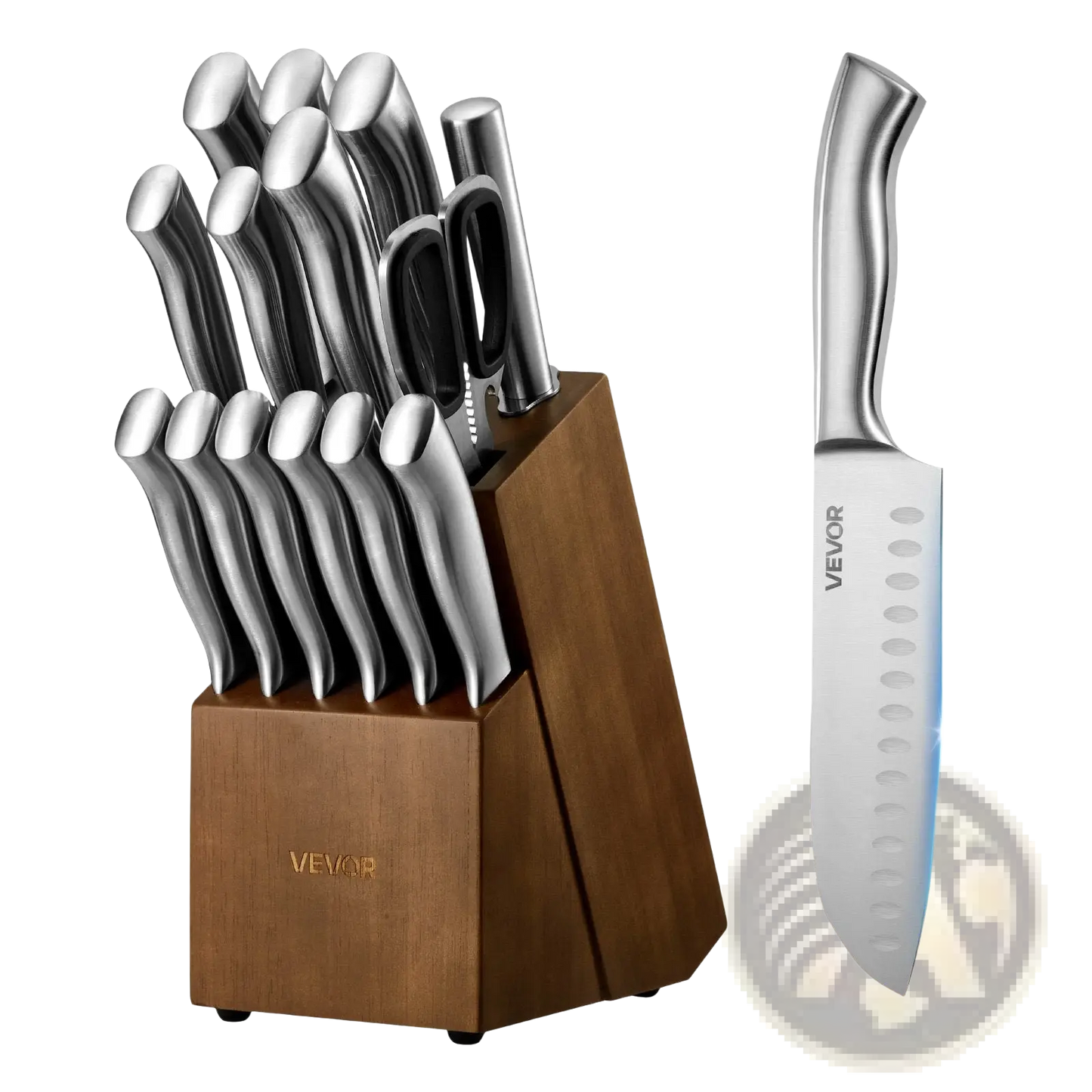 Kitchen Knife Set With Block And Sharpener, 15 Piece German High Carbon Stainless Steel  Sharp Knife Set, Kitchen Cutlery With Ergonomic Handle, Sharpening Rod And Wooden Block, For Home Cooks