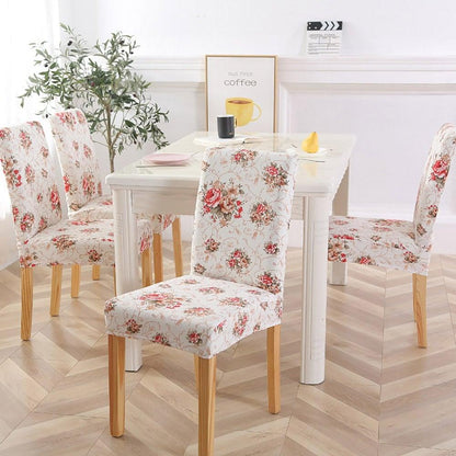 New Chair Covers Spandex Stretch Chair Covers Dining Slipcover Decorative Chair Cover floral For Kitchen Wedding Banquet Hotel Stretch Armless Chair Slipcover for Dining Room Seat Cushion, Spandex Kitchen Parson Chair Protector Cover, Removable & Washable