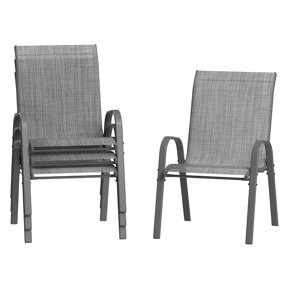 Set Of 4 Patio Dining Chairs, Stackable Outdoor All-Weather Aluminum Frame Chairs With Backrest For Indoor, Lawn, Deck, Poolside, Porch Furniture