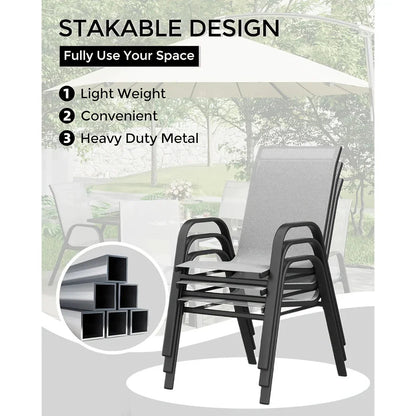 Set Of 4 Patio Dining Chairs, Stackable Outdoor All-Weather Aluminum Frame Chairs With Backrest For Indoor, Lawn, Deck, Poolside, Porch Furniture