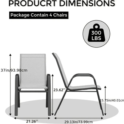 Set Of 4 Patio Dining Chairs, Stackable Outdoor All-Weather Aluminum Frame Chairs With Backrest For Indoor, Lawn, Deck, Poolside, Porch Furniture