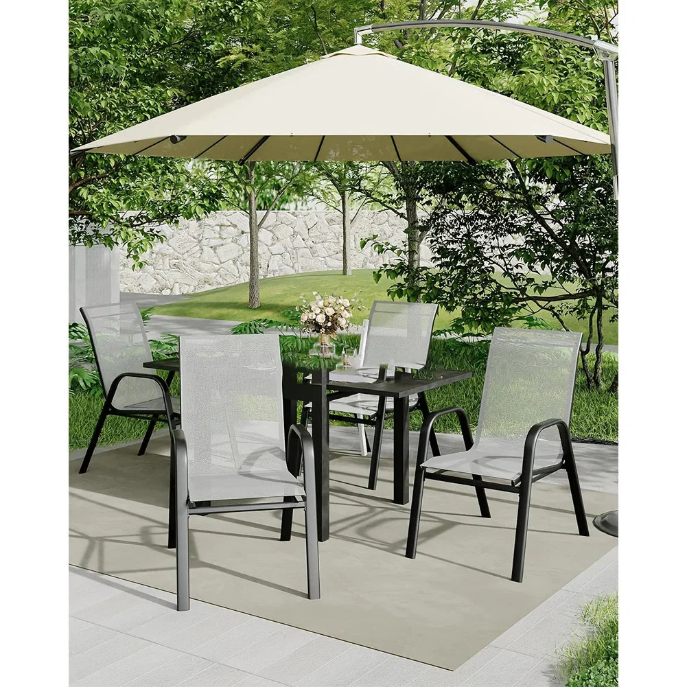 Set Of 4 Patio Dining Chairs, Stackable Outdoor All-Weather Aluminum Frame Chairs With Backrest For Indoor, Lawn, Deck, Poolside, Porch Furniture