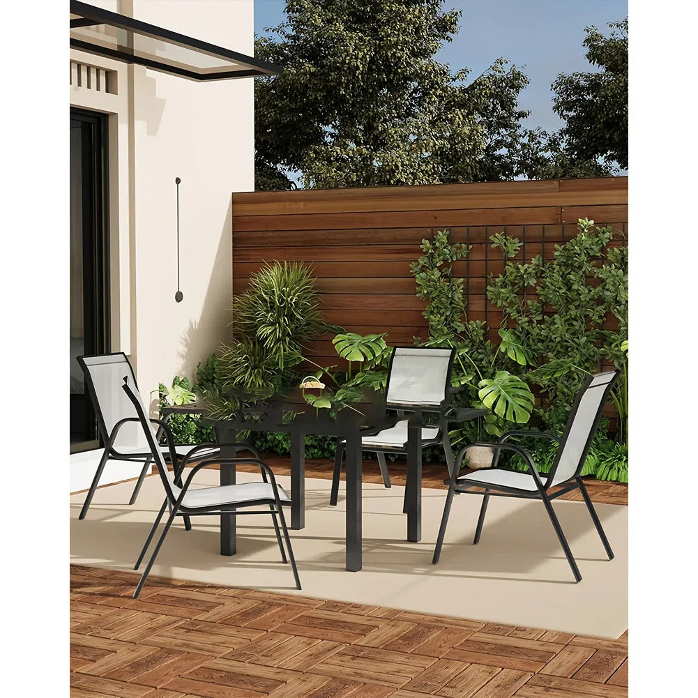 Set Of 4 Patio Dining Chairs, Stackable Outdoor All-Weather Aluminum Frame Chairs With Backrest For Indoor, Lawn, Deck, Poolside, Porch Furniture