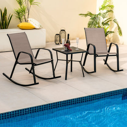 Set of 2 Metal Patio Rocking Chair with Breathable Seat Fabric