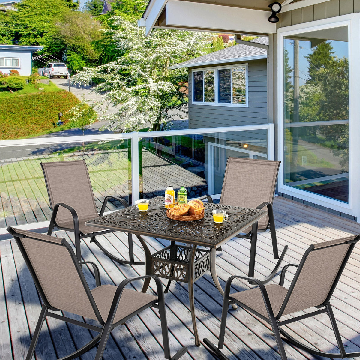 Set of 2 Metal Patio Rocking Chair with Breathable Seat Fabric