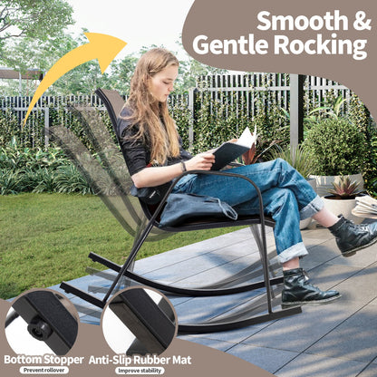 Set of 2 Metal Patio Rocking Chair with Breathable Seat Fabric