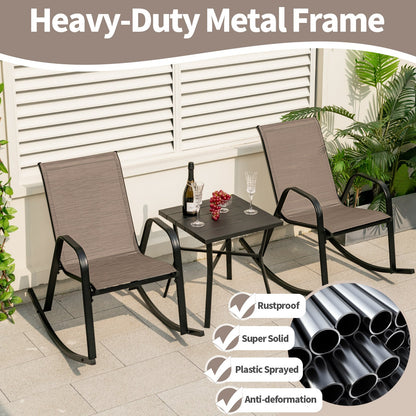 Set of 2 Metal Patio Rocking Chair with Breathable Seat Fabric