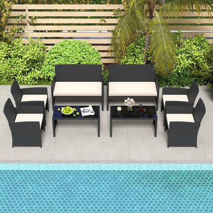 4 Pieces Patio Furniture Set with Tempered Glass Tabletop and Removable Cushion