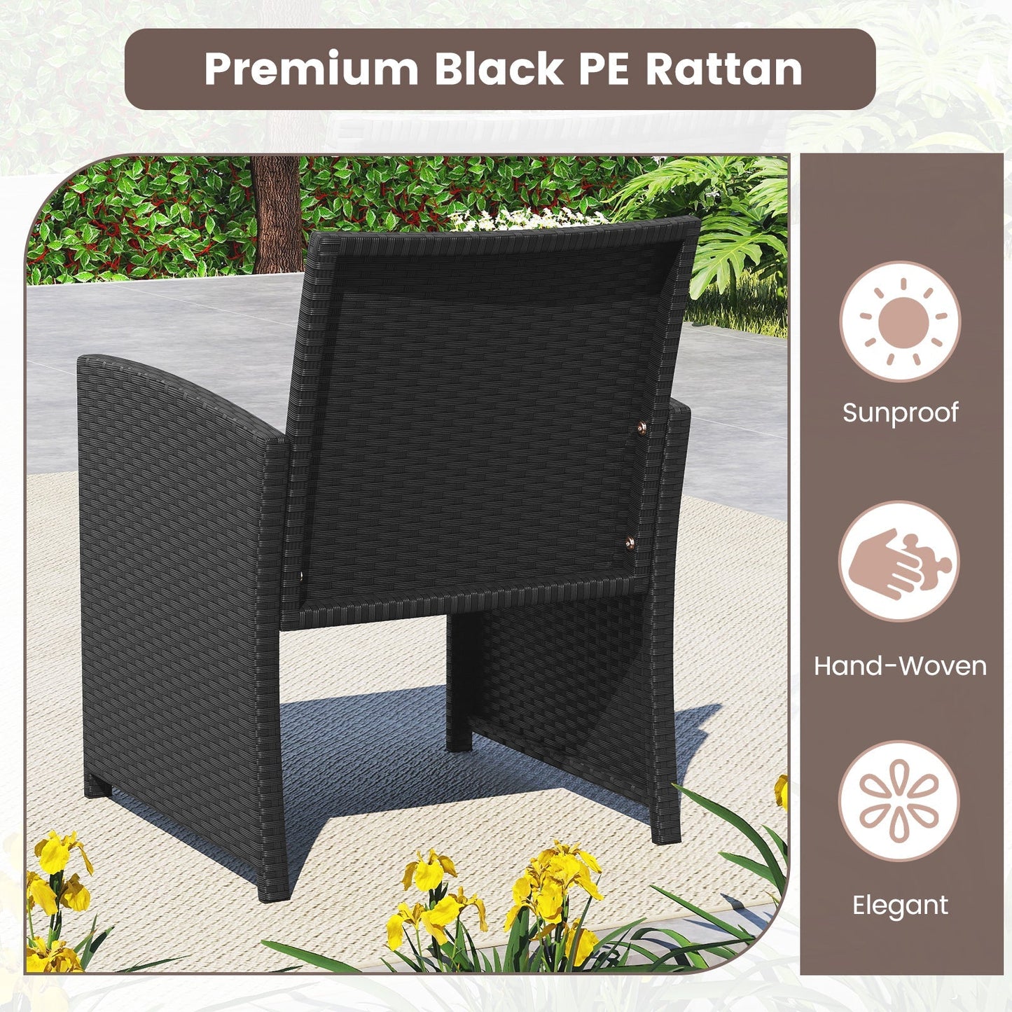 4 Pieces Patio Furniture Set with Tempered Glass Tabletop and Removable Cushion