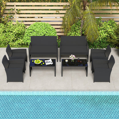 4 Pieces Patio Furniture Set with Tempered Glass Tabletop and Removable Cushion