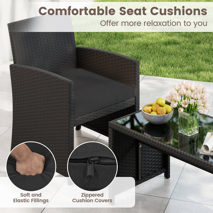 4 Pieces Patio Furniture Set with Tempered Glass Tabletop and Removable Cushion